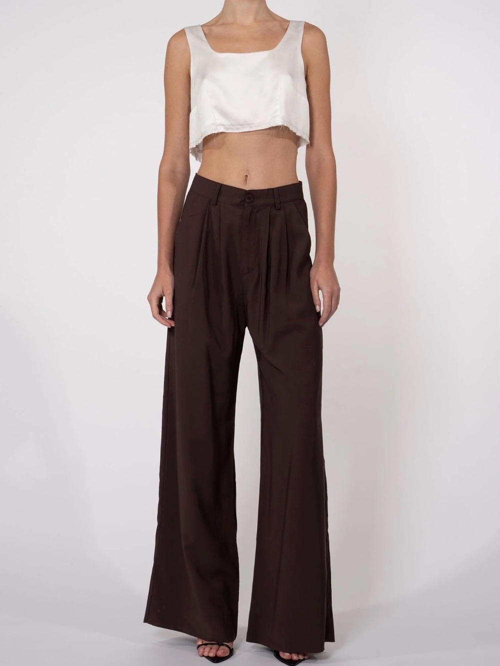NEW Nonchalant Label Women Fabi Wide Leg Pant Trousers Large High Rise Chocolate
